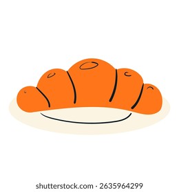 Doodle croissant on a plate. Dessert meal. Cartoon style isolated vector illustration.