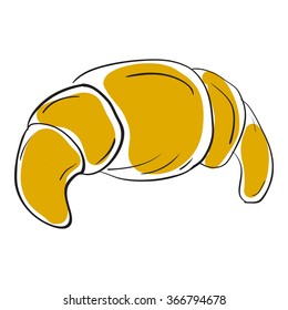 Doodle croissant on white background. For bakery, menu, cafe. Vector illustration