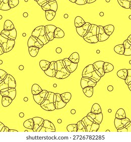 Fondo de patrón de croissant Doodle. Croissant de comida rápida sin patrón. Patrón de tema de panadería. Fondo de patrón de pan Doodle.