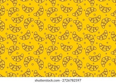 Fondo de patrón de croissant Doodle. Croissant de comida rápida sin patrón. Patrón de tema de panadería. Fondo de patrón de pan Doodle.