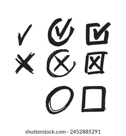 Doodle Cross and Check Marks. X Symbol Indicating Incorrect Or Negative, While A Check Mark V Symbol Indicating Correct