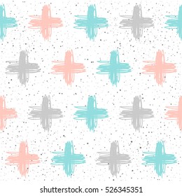 Doodle cross seamless background. Grey, blue and pink doodle cross. Abstract seamless pattern for card, invitation, album, scrapbook, holiday wrapping paper, textile fabric, garment etc. 