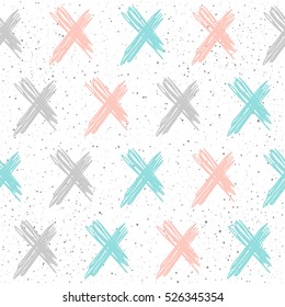 Doodle cross seamless background. Grey, blue and pink doodle cross. Abstract seamless pattern for card, invitation, album, scrapbook, holiday wrapping paper, textile fabric, garment etc. 