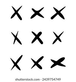 Juego de cruces Doodle. Dibujado a mano diferentes formas geométricas. No hay señales cruzadas. Símbolos de bocetos abstractos.