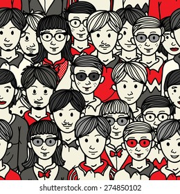 Doodle crowd geek teenager seamless pattern