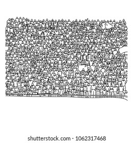 Doodle Crowd People On Stadium Vector Illustration Sketch Hand Drawn With Black Lines Isolated On White Background