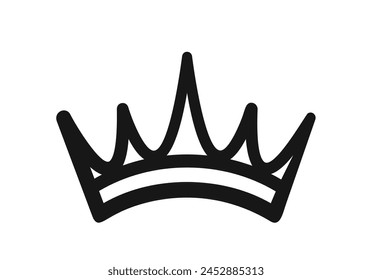 Doodle Crown, Delightful, Comical Hand-drawn Diadem, Tiara, Regal Headpiece. Monochrome Vector Element