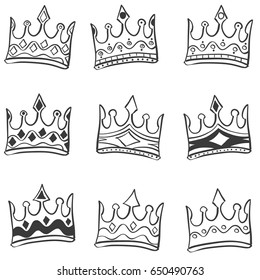 Doodle of crown hand draw set