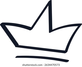Doodle Crown. Símbolos marcadores desenhados à mão do rei Reinado. Ícone do contorno da princesa Power. Forma isolada de tinta preta. Simples estilo cômico. Imagem infantil. Ícone de esboço em preto e branco. Ilustração vetorial