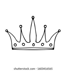 Doodle crown icon black element on a white isolated background. Vector illustration for card, poster, postcard, print, invitation, wedding. Design concept.