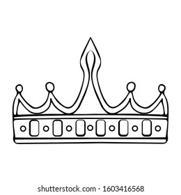 Doodle crown icon black element on a white isolated background. Vector illustration for card, poster, postcard, print, invitation, wedding. Design concept.