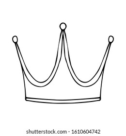 Doodle crown icon black element on a white isolated background. Vector illustration for card, poster, postcard, print, invitation, wedding. Design concept.