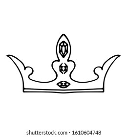 Doodle crown icon black element on a white isolated background. Vector illustration for card, poster, postcard, print, invitation, wedding. Design concept.