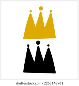 Doodle crown icon isolated. Cartoon clipart. Vector stock illustration. EPS 10