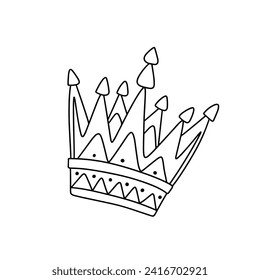 Doodle crown isolated on white background. Outline crown. Hand drawn vector art.
