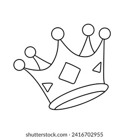 Doodle crown isolated on white background. Outline crown. Hand drawn vector art.