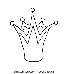 Doodle crown on white background.The vector crown can be used as holiday designs, coloring books,textiles, notebooks.