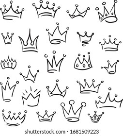 Doodle crown set, hand drawn illustration