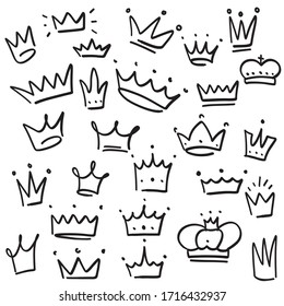 Doodle crown set, hand drawn vector crowns illustration