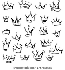 Doodle crown set, hand drawn illustration