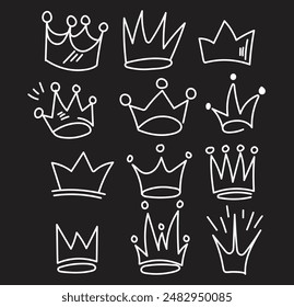 Doodle Crown Set Hand Drawn Illustration vector