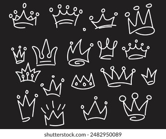Doodle Crown Set Hand Drawn Illustration vector