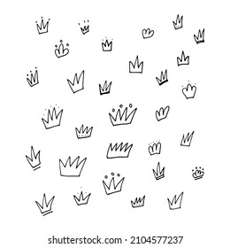 Ilustración de la corona de doodle. Coronas simples dibujadas a mano. Ilustración de material vectorial