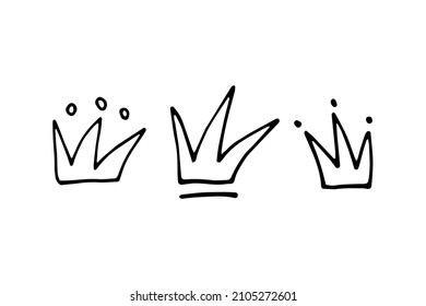 Ilustración de la corona de doodle. Coronas simples dibujadas a mano. Ilustración de material vectorial
