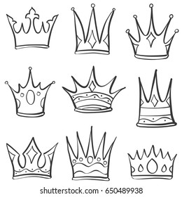 Doodle crown sketch set collection