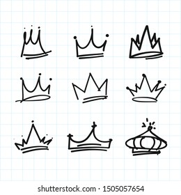 doodle crowns logo set, vector illustration