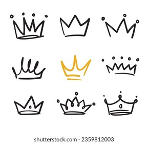 Doodle crowns medieval royal crowns. hand drawn luxury jewel monarch