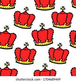 Doodle crowns seamless pattern. Hand drawn luxury background. Cute baby, little princess or royal design for childrens room, posters, celebration. Vector illustration.