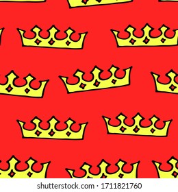 Doodle crowns seamless pattern. Hand drawn luxury background. Cute baby, little princess or royal design for childrens room, posters, celebration. Vector illustration.