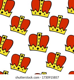 El doodle corona un patrón impecable. La mano dibujó un fondo de lujo. Bebé lindo, princesa pequeña o diseño real para la habitación de los niños, afiches, celebración. Ilustración vectorial.