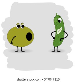 Doodle cucumber will soon be in the olive. illustration with a hint