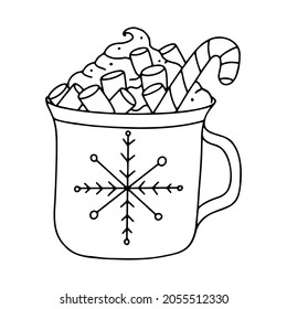 Doodle cup with cacao and marshmallows, Christmas cacao