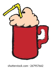 doodle cup of cappuccino icon, vector illustration