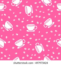 doodle cup of coffee seamless pattern pink background