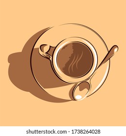 Doodle-Tasse Kaffee mit Löffel auf dem Teller