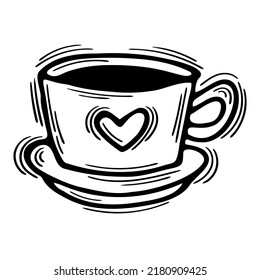 Doodle cup. Coffee, tea theme. Hot drink. Outline hand drawn design. Vector illustration