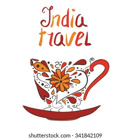 Doodle cup with flower mandala for background