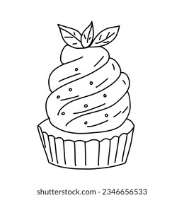 Doodle cupcake. Cute doodle coloring page element, teaching materials design element
