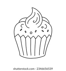 Doodle cupcake. Cute doodle coloring page element, teaching materials design element