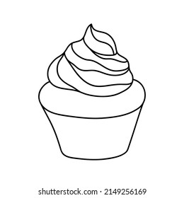 Doodle cupcake. Design sketch element for menu cafe, bistro, restaurant, coffeehouse, bakery, label, poster, banner, flyer and packaging. Vector illustration on a white background.