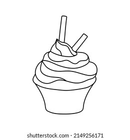 Pastel de Doodle. Esbozo de diseño para la cafetería de menú, bistró, restaurante, cafetería, panadería, etiqueta, afiche, pancarta, volante y embalaje. Ilustración vectorial en un fondo blanco.