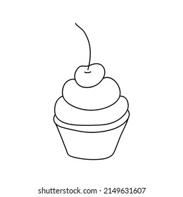 Doodle cupcake. Design sketch element for menu cafe, bistro, restaurant, coffeehouse, bakery, label, poster, banner, flyer and packaging. Vector illustration on a white background.
