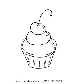 Doodle cupcake. Design sketch element for menu cafe, bistro, restaurant, coffeehouse, bakery, label, poster, banner, flyer and packaging. Vector illustration 