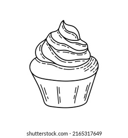 Doodle cupcake. Design sketch element for menu cafe, bistro, restaurant, coffeehouse, bakery, label, poster, banner, flyer and packaging. Vector illustration 