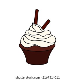 Doodle cupcake. Design sketch element for menu cafe, bistro, restaurant, coffeehouse, bakery, label, poster, banner, flyer and packaging. Vector colorful illustration 