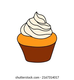 Pastel de Doodle. Esbozo de diseño para la cafetería de menú, bistró, restaurante, cafetería, panadería, etiqueta, afiche, pancarta, volante y embalaje. Ilustración de color vectorial 